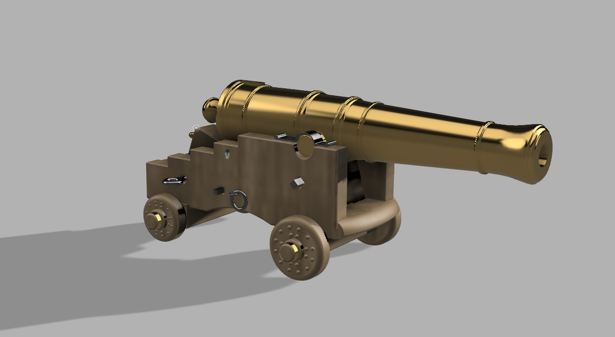 Rendered CAD model of a 24-pounder cannon.