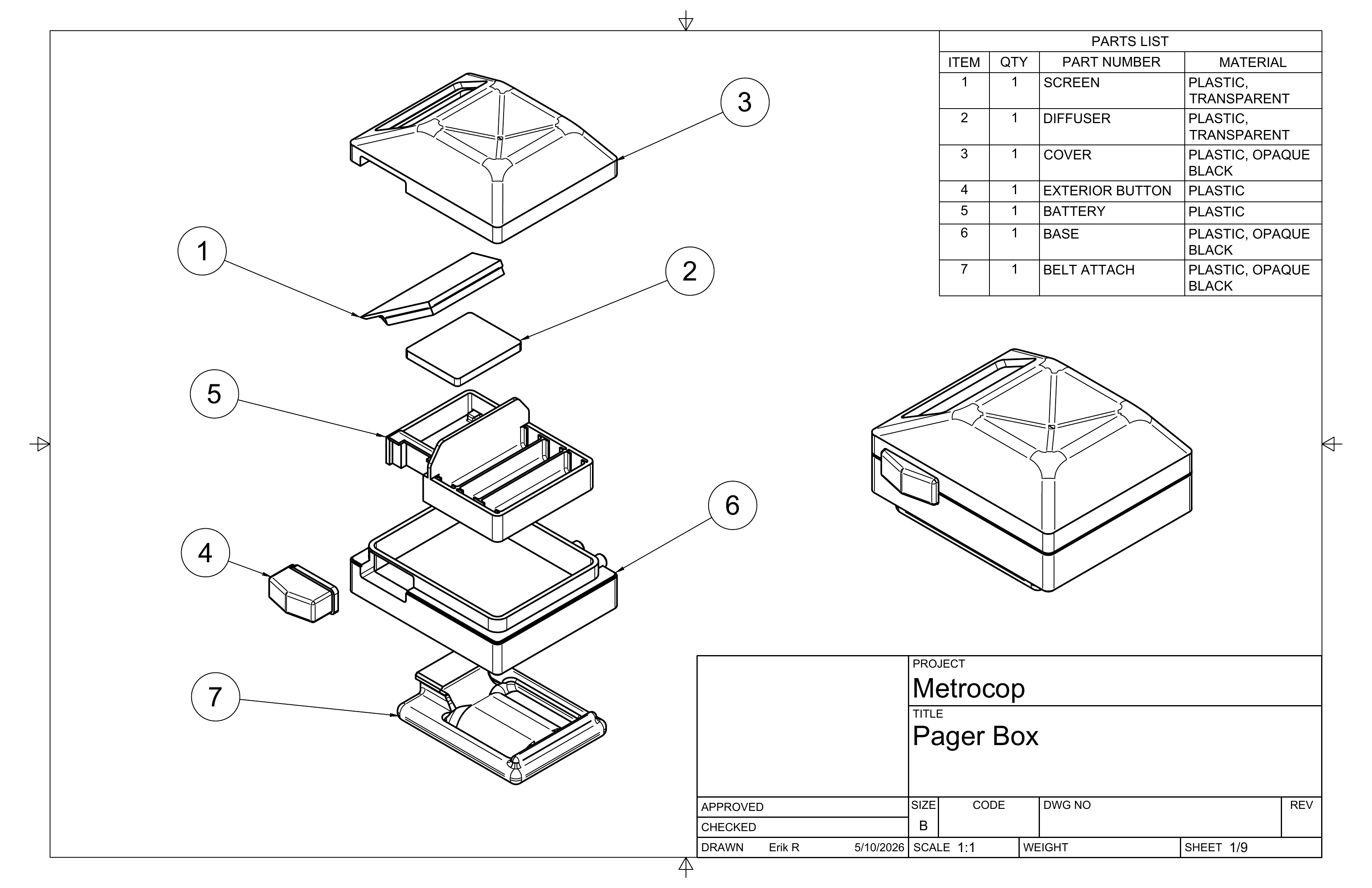 Pager box drawing sheet 1 of 9.