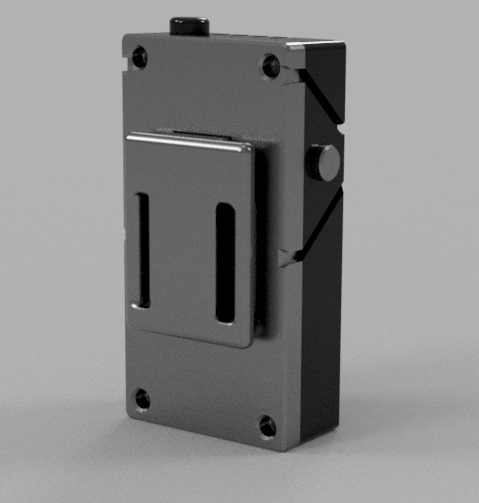 Rear three-quarter render of the radio belt box.