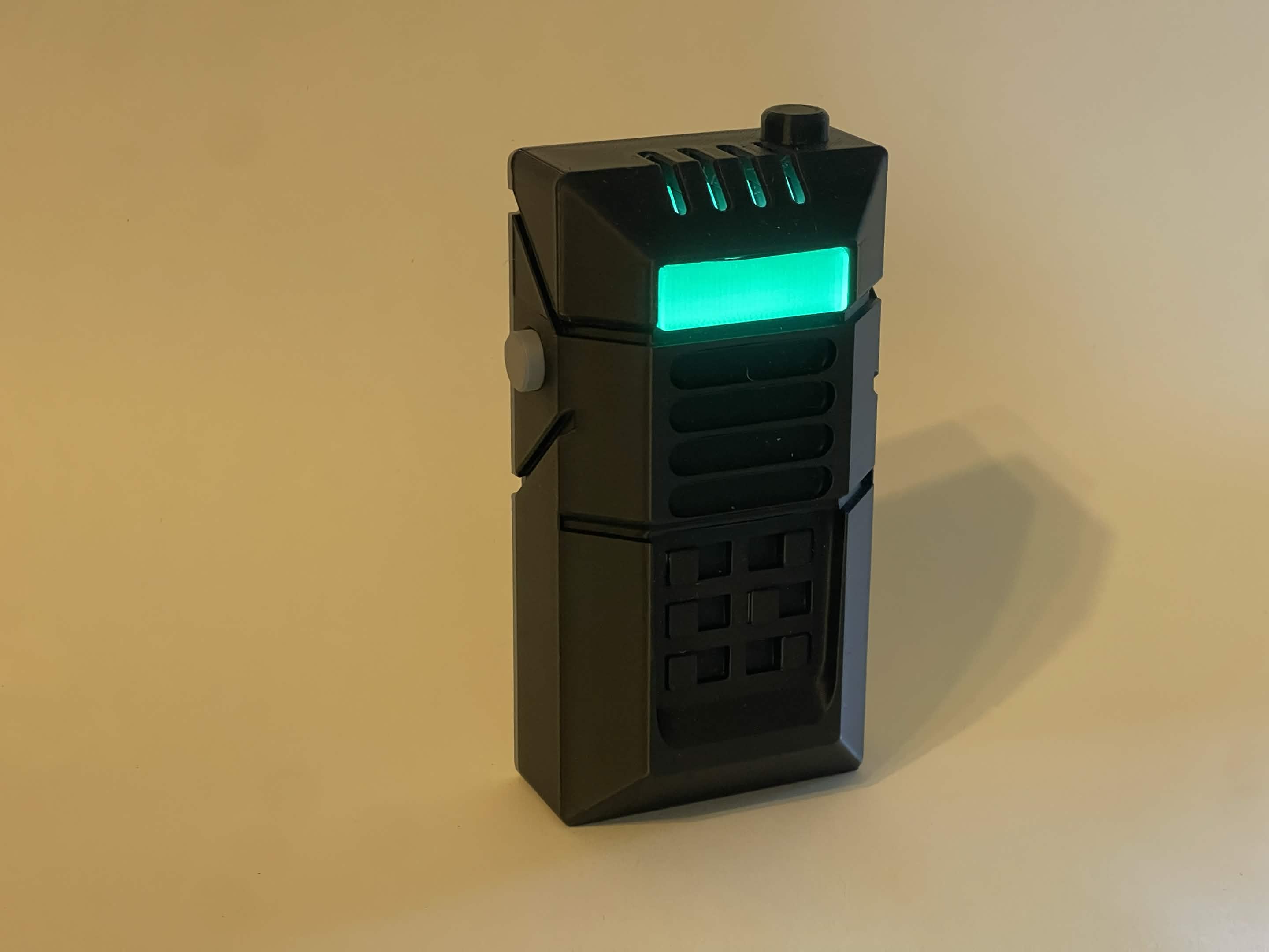 Front three-quarter view of the completed radio belt box.