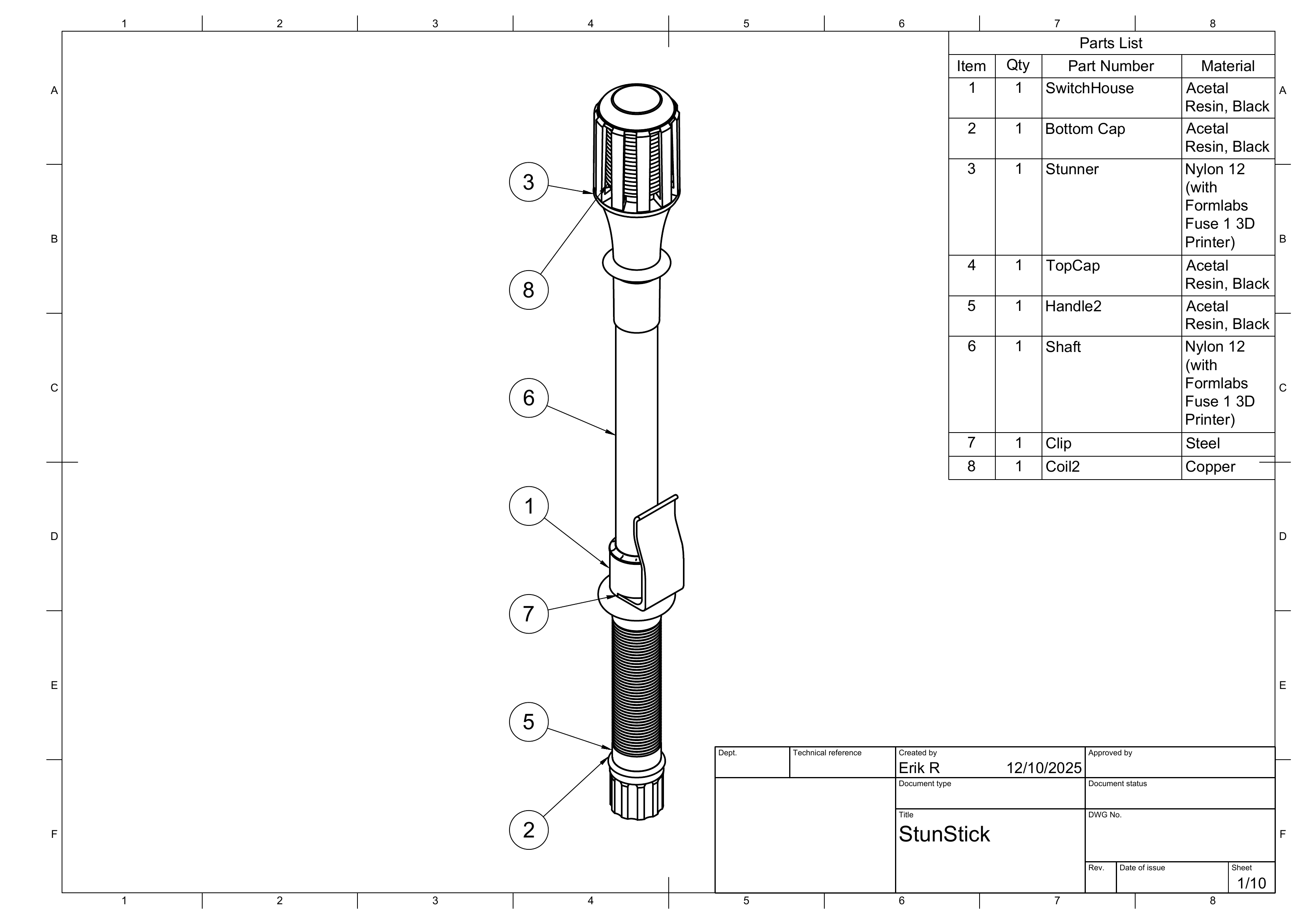 Stunstick drawing sheet 1 of 10.