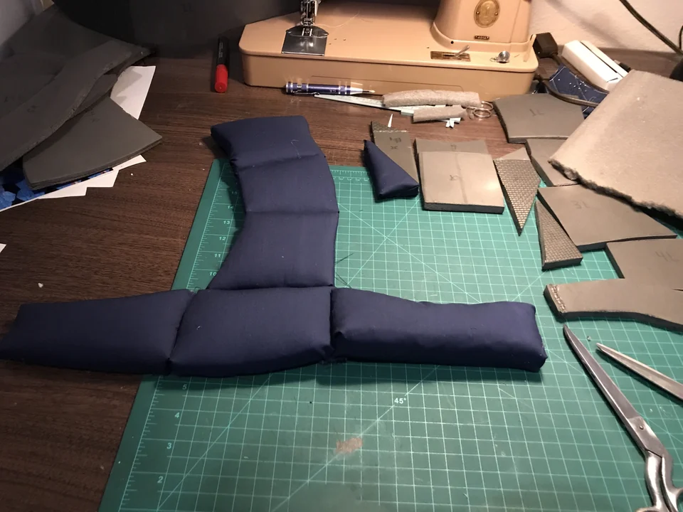 A collar, a test fit, and upholstery foam — original build image 4