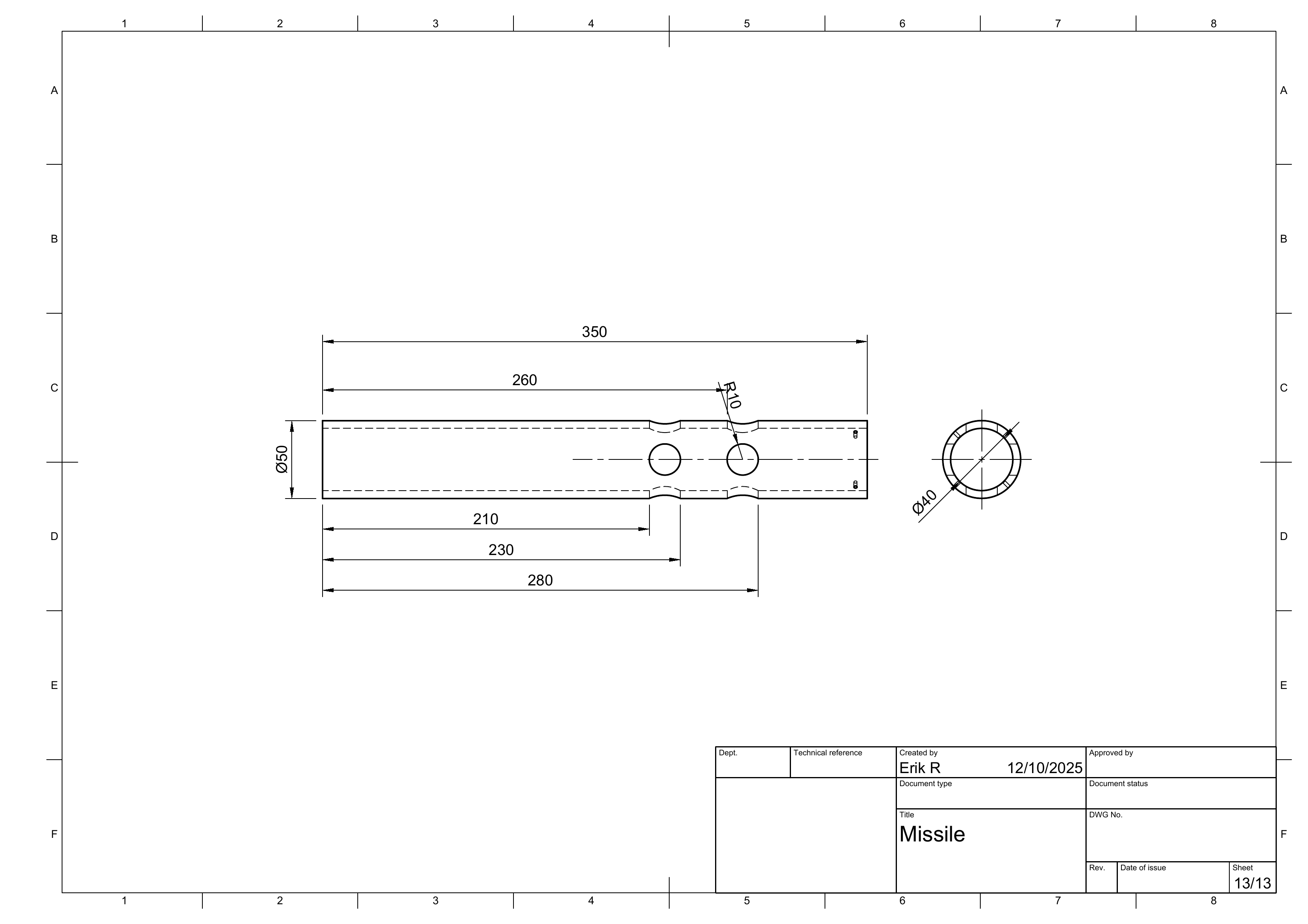 First sheet of the missile drawing set showing the assembly.