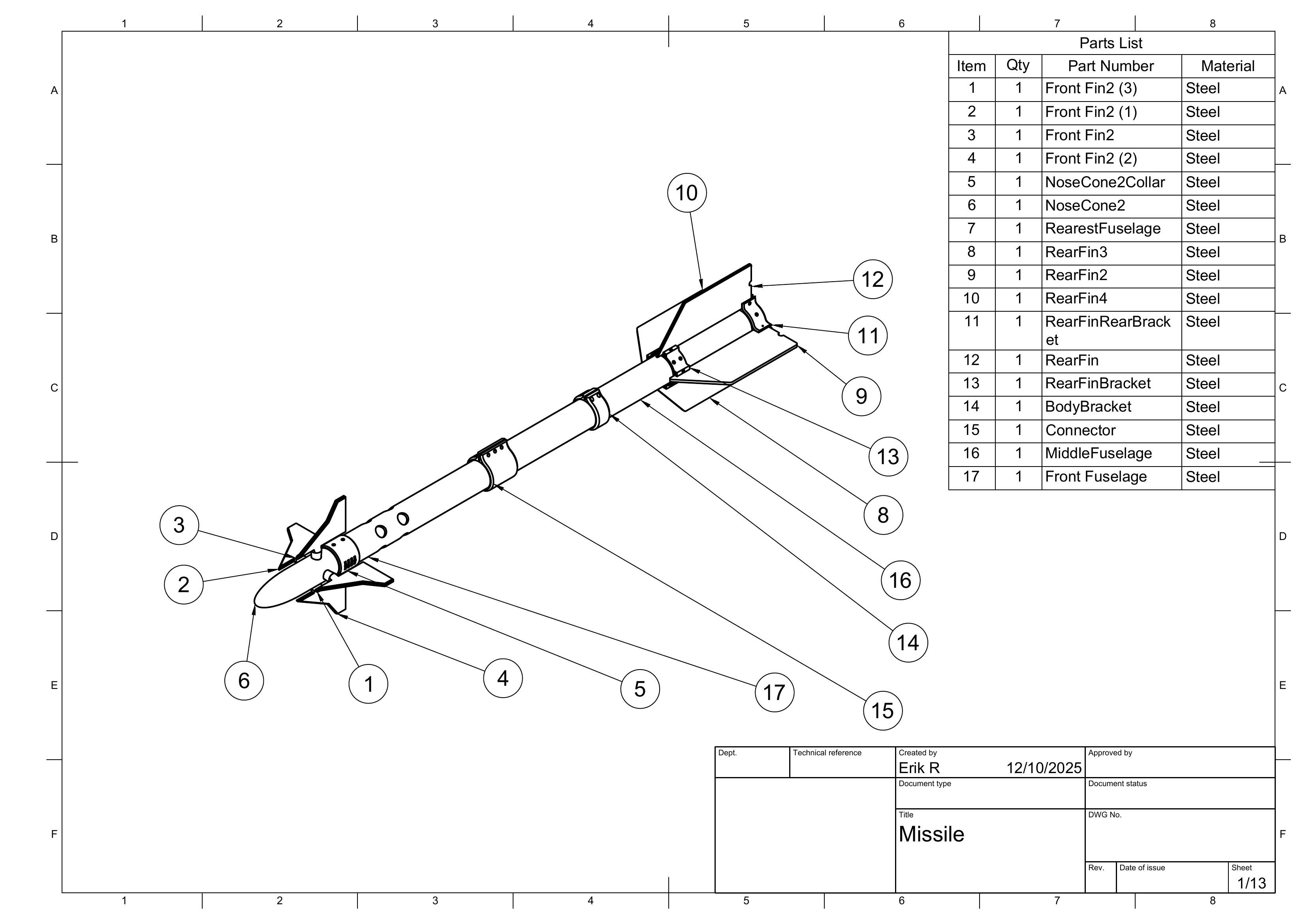 Missile drawing sheet 1 of 13.
