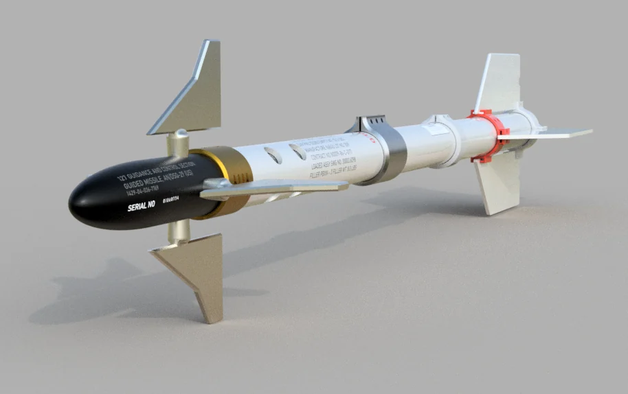 Rendered AIM-9 Sidewinder-inspired CAD model.