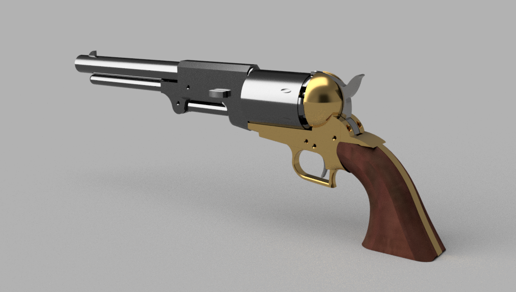 Rendered Colt Walker revolver CAD model.